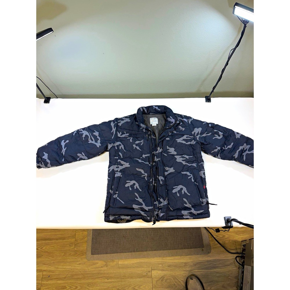 Old Navy Mens L Gray Black Camo Insulated Puffer Jacket Full Zip Down Blend